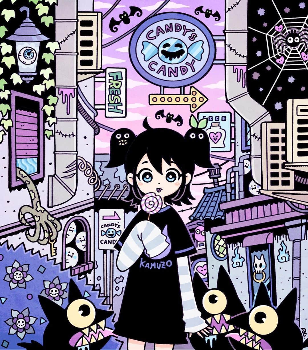 北極まぐのインスタグラム：「オバケヘアーちゃん／Ghost Hair Girl👻  #illustration #artwork」