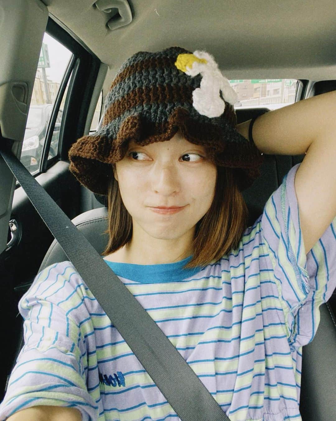 滝裕可里のインスタグラム：「一目惚れしちゃったよねー🍫🌼 おにゅうの帽子をゲットして 大人バブコーデでお出かけ最高😇♨️  #サ活　  @y.a.r.n.collection  @holiday_pr  @mitamanoyu_noppui」