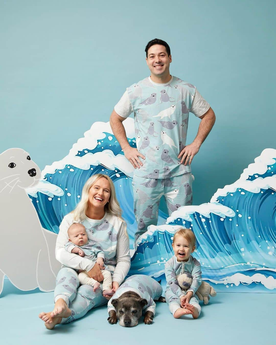 DARREN&PHILLIPのインスタグラム：「The sealiest staffy cuteness 😭😍😭😍 new Sealy Staffy @darrenandphillip PJ’s coming soon! My favourite print to make by far! Zozzy always reminded me of a little land seal 🥺🦭 and I know so many of you have wiggly little land seals at home too! So we put staffy heads on seal bodies and I just cannot deal with how cute it looks 😭😭😭😂😍🦭🦭🦭」