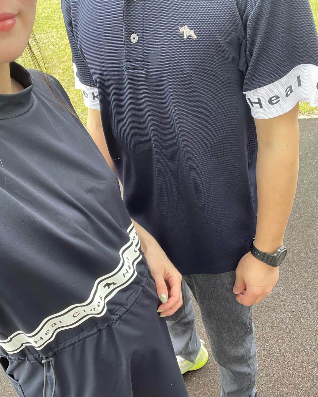田中響子さんのインスタグラム写真 - (田中響子Instagram)「@healcreek_official でリンクコーデ⛳️  メンズのポロ、デザインも可愛くて シワにならないお素材も嬉しいポイント。 ワンピも体型カバーしてくれて…🤰🏻🫶  変顔している夫は自粛します🆖」6月11日 0時32分 - coco.golf
