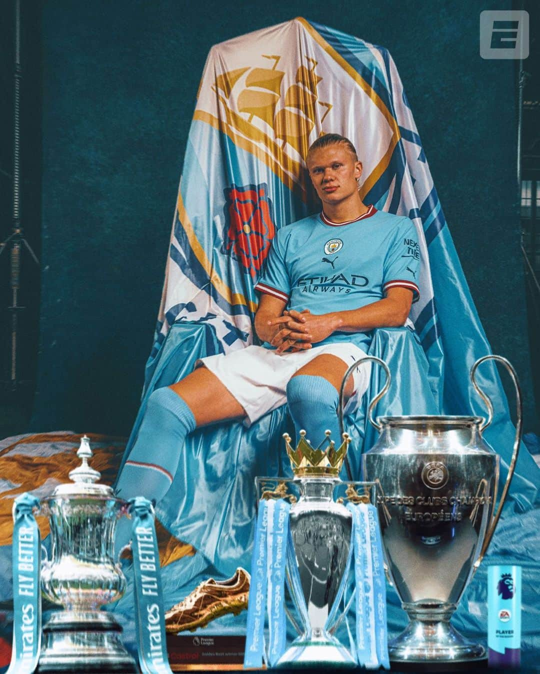 espnのインスタグラム：「Erling Haaland for Man City this season:  🏆 Premier League winner 🏆 Premier League Golden Boot winner 🏆 Premier League Player of the Season 🏆 FA Cup winner 🏆 Champions League winner  Incredible first season at the club 👏」