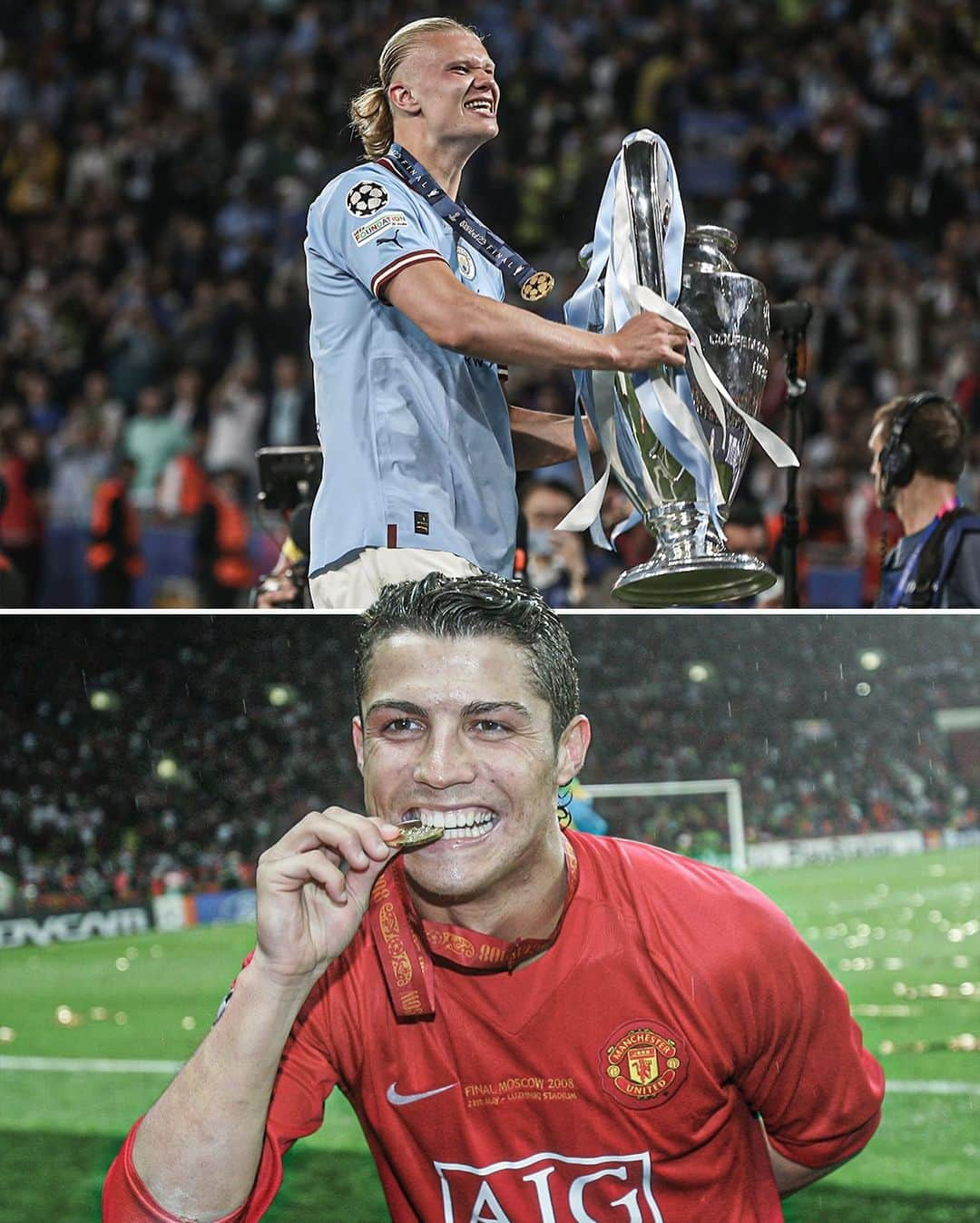 espnのインスタグラム：「Erling Haaland is the first outright PL Golden Boot winner to also win the Champions League final since Cristiano Ronaldo did it with Man United in 2007-08 🤩」