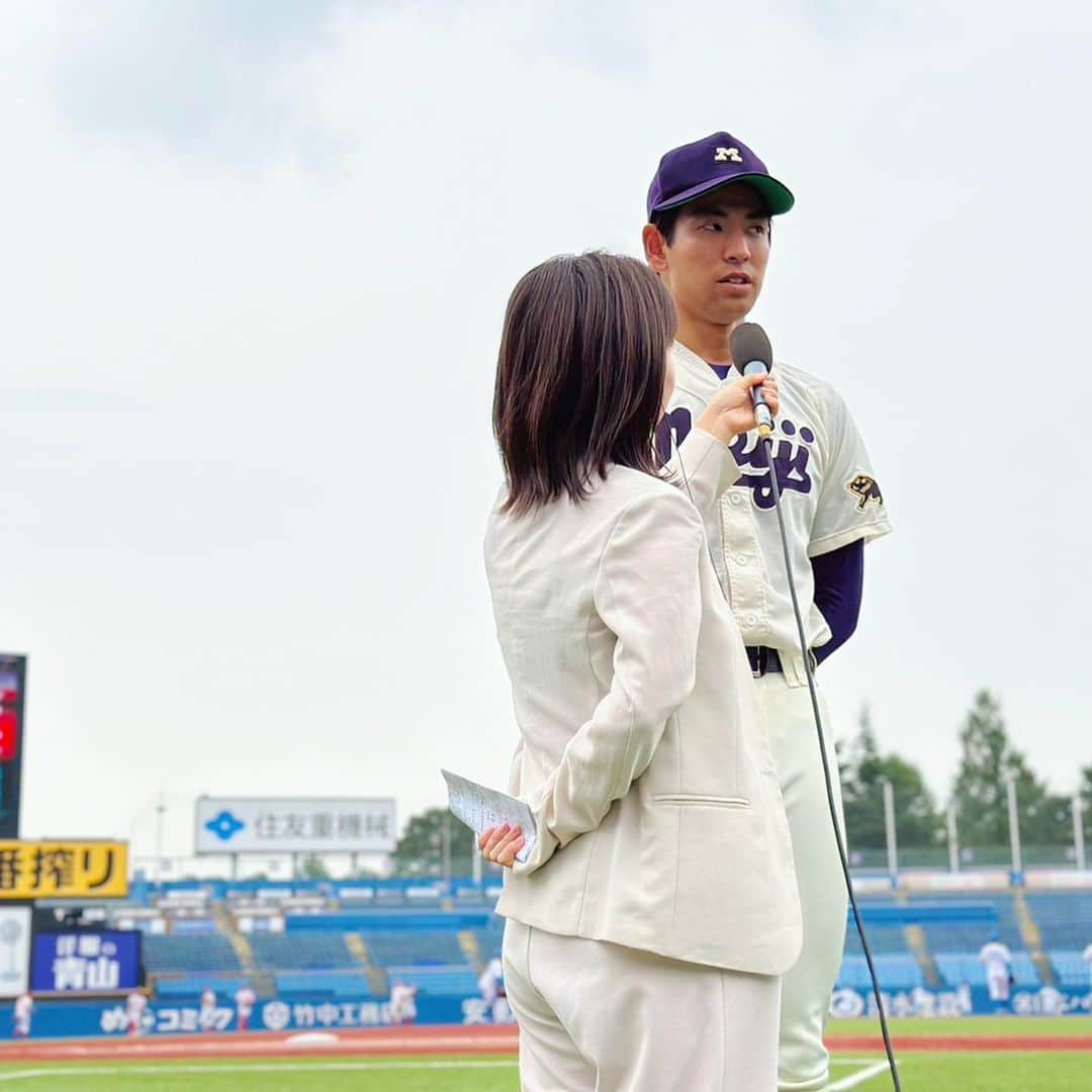 羽村亜美さんのインスタグラム写真 - (羽村亜美Instagram)「#大学野球選手権  昨日で私の担当は終わりました🎤  決勝戦は、 #青山学院大 vs #明治大  コロナ以降、 久しぶりに、 対面でインタビュー🎤 感動しました。 相手の表情見ながら インタビューは、この形式が1番です！  ステキーーな 写真をありがとうございます📷  決勝戦！ 楽しみ😊」6月11日 12時16分 - amihamura