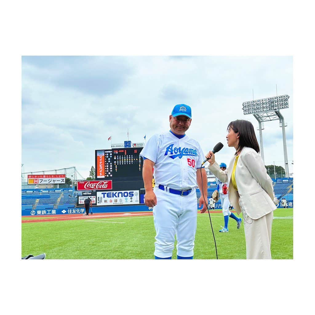 羽村亜美のインスタグラム：「#大学野球選手権  昨日で私の担当は終わりました🎤  決勝戦は、 #青山学院大 vs #明治大  コロナ以降、 久しぶりに、 対面でインタビュー🎤 感動しました。 相手の表情見ながら インタビューは、この形式が1番です！  ステキーーな 写真をありがとうございます📷  決勝戦！ 楽しみ😊」