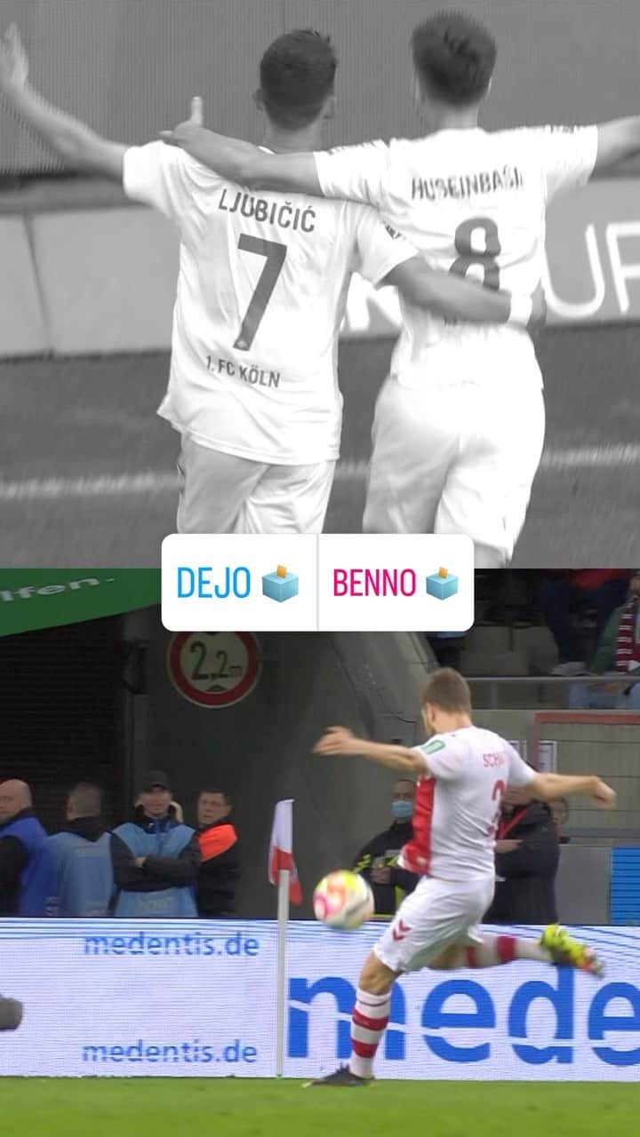1.FCケルンのインスタグラム：「𝙜𝙤𝙖𝙡 𝙤𝙛 𝙩𝙝𝙚 𝙨𝙚𝙖𝙨𝙤𝙣 ⚽️🗳️  Das zweite Duell: @dejanljubicics Treffer gegen Dortmund oder Benno Schmitz Tor gegen Leverkusen? 😮‍💨 Stimmt direkt im Video ab! #effzeh」