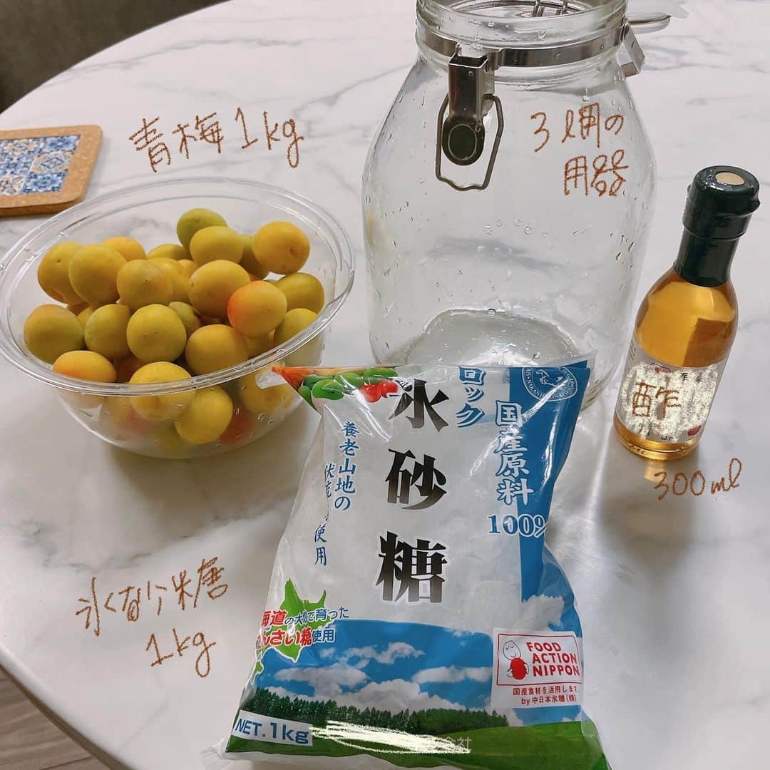 小澤陽子さんのインスタグラム写真 - (小澤陽子Instagram)「𝚒𝚗 𝚙𝚛𝚒𝚟𝚊𝚝𝚎❁  梅シロップ💚  ２年前にはじめて作って、 最高に美味しくて最高の夏が過ごせたので 今年も青梅を取り寄せて、製作中✨ (３枚目の材料を瓶に入れるだけ！)  楽しみ🥹🥹🥹🩵  #梅シロップ  #梅しごと」6月11日 19時34分 - yoko.ozawa729