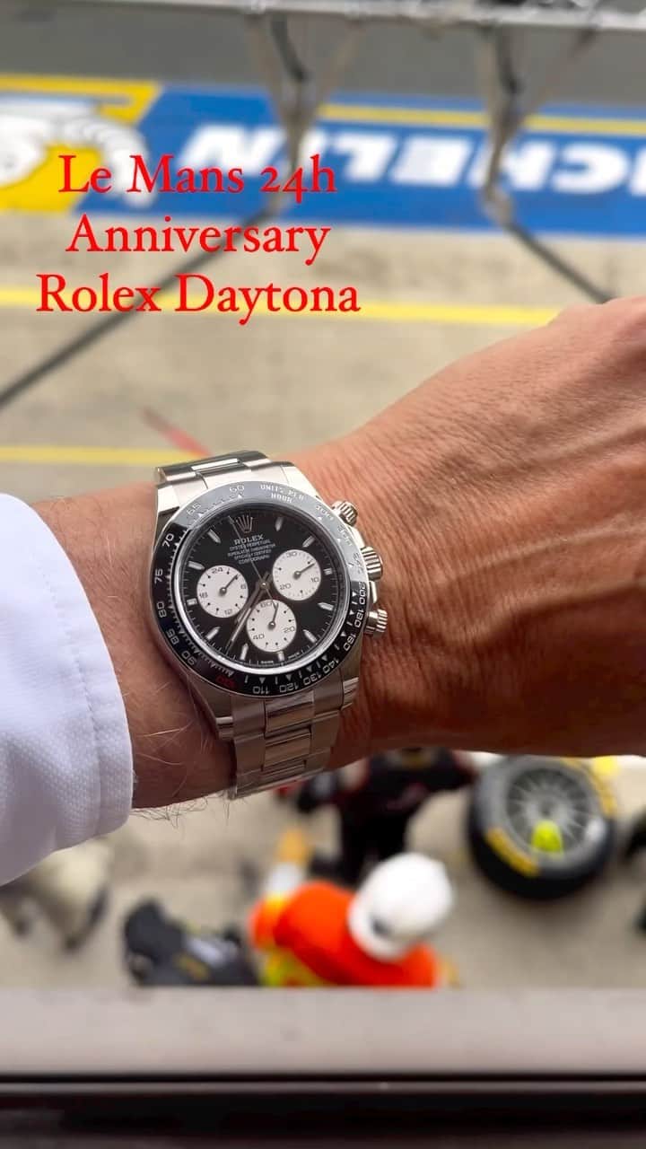 WATCHMANIAのインスタグラム：「Rolex Daytona Le Mans 24h Anniversary 🏁🏁  @eric.collombin.pro 📹  #rolexlemans #rolex #rolexdaytona #lemans #lemans24」