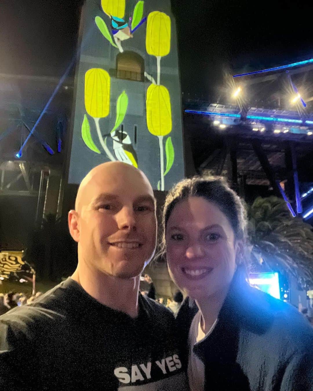 デビッド・ポーコックのインスタグラム：「Weekend in Sydney joining @guardianaustralia for a live recording of the Full Story podcast at @vividsydney. We talked state of the environment and how much more we can and should be doing to look after Nature.  The highlight of Vivid was one of my favourite local artists, @eggpicnic, projected on to the Harbour Bridge. Mesmerising watching incredible art of gang gangs, bogong moths, quolls and other species.  🎶 I’d do it all again - @lanksmusic @lucysugerman」