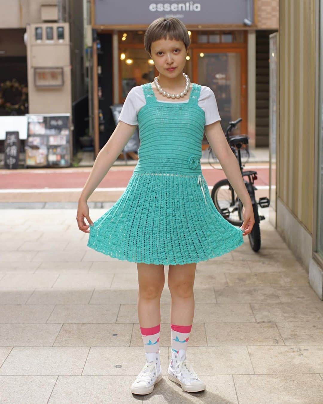 PUNK CAKEさんのインスタグラム写真 - (PUNK CAKEInstagram)「🍏 NEW ARRIVAL 🍏 ☑︎ Mint crochet knit cami mini dress  Now on sale ➡︎ ONLINE STORE   model / @momooka_koyoi」6月12日 17時00分 - punk_cake