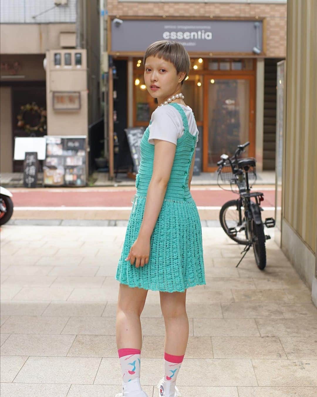 PUNK CAKEさんのインスタグラム写真 - (PUNK CAKEInstagram)「🍏 NEW ARRIVAL 🍏 ☑︎ Mint crochet knit cami mini dress  Now on sale ➡︎ ONLINE STORE   model / @momooka_koyoi」6月12日 17時00分 - punk_cake