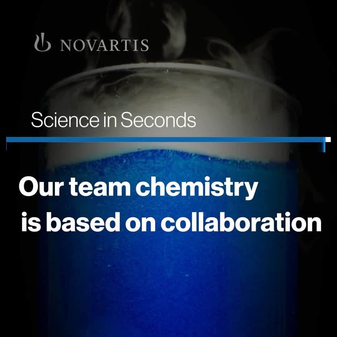 ノバルティスのインスタグラム：「Our approach to chemistry recognizes that collaboration is the key to scientific success.   We convene experts across multiple disciplines—biology, chemistry, bioengineering, computer and data science, and others—to use the tools of chemistry to solve some of the biggest challenges in drug discovery and bring new medicines forward for patients.  #collaboration #drugdevelopment」