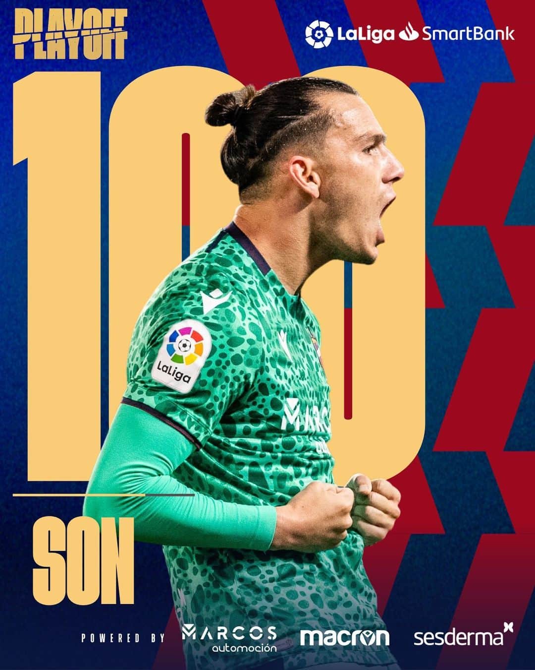 レバンテUDのインスタグラム：「🙌🏻 Con la cita en Mendizorroza, @sonhidalgo2 suma 1️⃣0️⃣0️⃣ partidos oficiales con el #LevanteUD.  ¡Enhorabuena, coleta 🐸!  • @grupomarcosautomocion @macron @sesderma @baleariaferry @amstel_es @cocacola_esp」