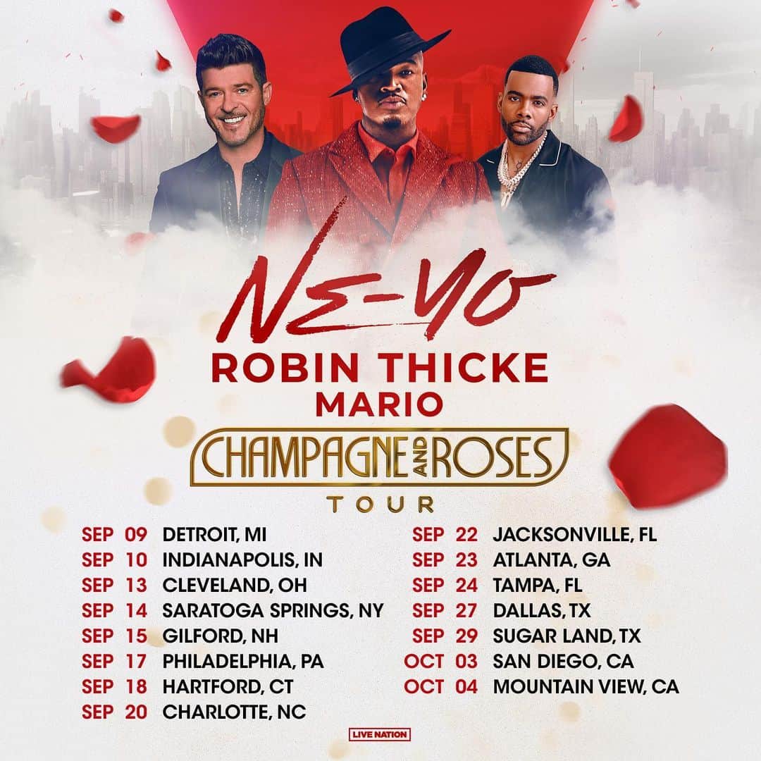 NE-YOさんのインスタグラム写真 - (NE-YOInstagram)「This one's for the GROWN & SEXY! I'm excited to announce that I'm bringing my "Champagne & Roses" Tour 🥂🌹with @robinthicke & @marioworldwide to a city near YOU! Tickets go on sale this Fri. 6/16. Can't wait to see y'all!」6月12日 23時00分 - neyo
