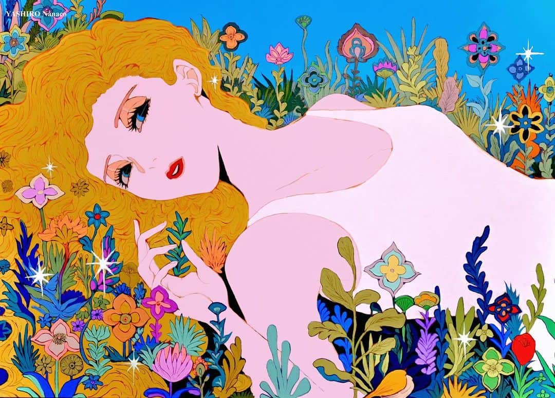八館ななこのインスタグラム：「｢Daydream｣ P30号キャンバス，アクリルガッシュ gouache on canvas(P30)」