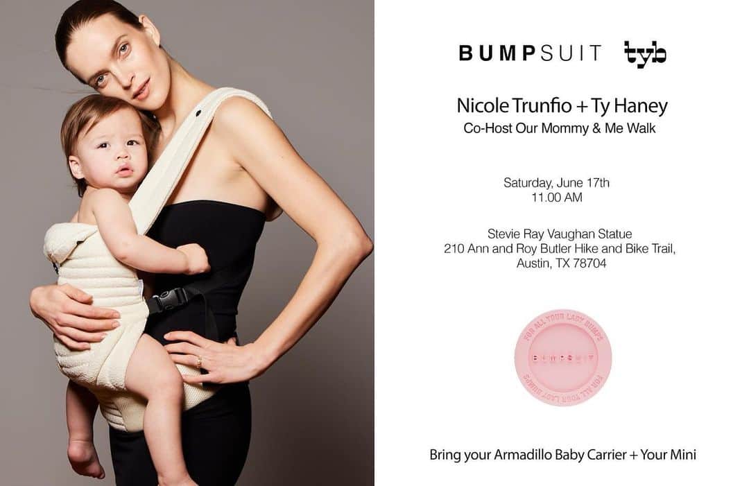 ニコール・トルンフィオのインスタグラム：「Calling all Austin mamas, & mamas to be! let’s get connected, come be apart of building @bumpsuit 💖💖💖 Join us for our mommy + me walk this Saturday June 17th @11am 💖💖💖 meet at the Stevie Ray Vaughan statue xox see ya there NT」