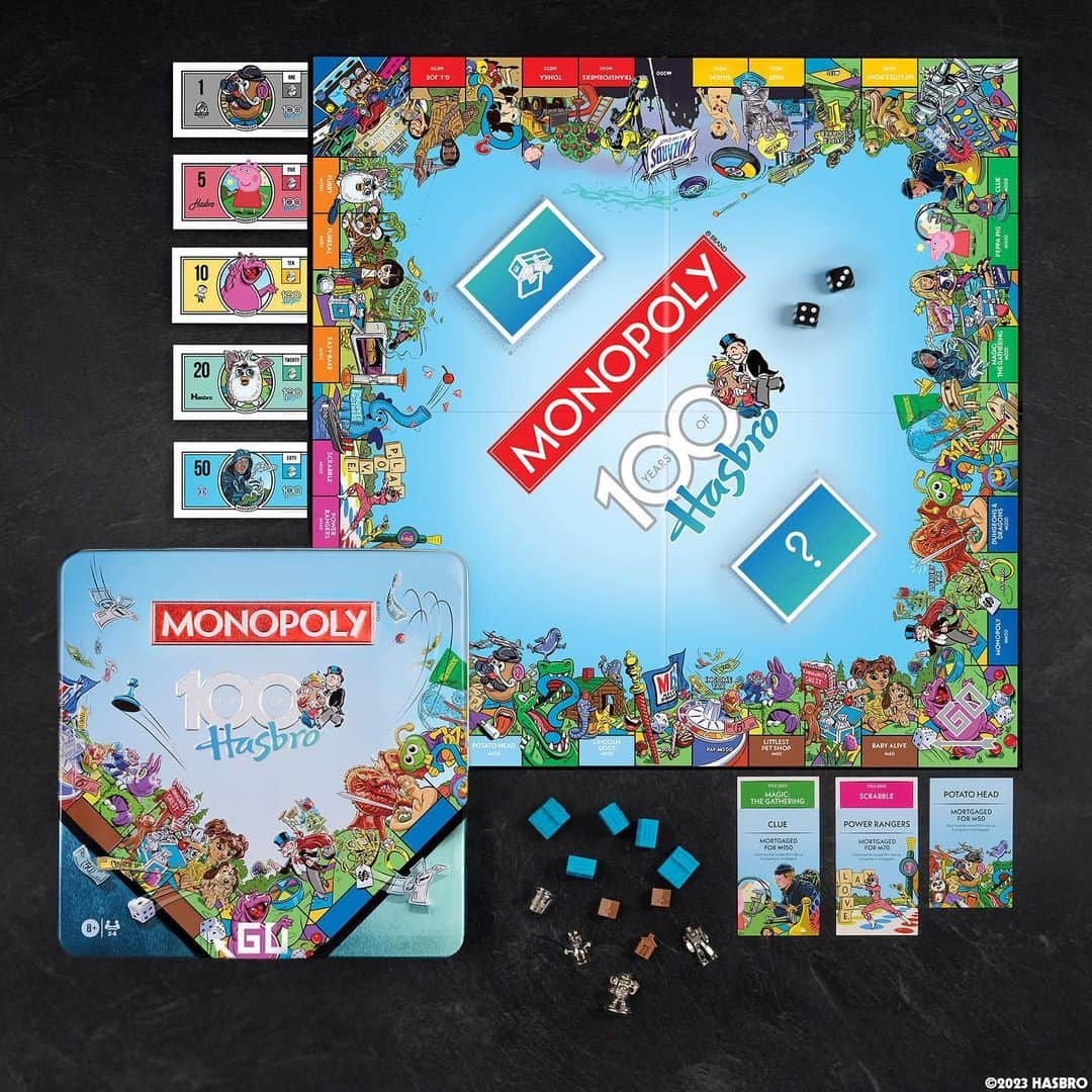 Hasbroさんのインスタグラム写真 - (HasbroInstagram)「🎉 Celebrate Hasbro's 100-year legacy with a limited edition Monopoly created by WS Game Company! Check out the custom illustrated game board that commemorates the anniversary by highlighting 90 of Hasbro's most acclaimed brands including Transformers, Peppa Pig, Magic: The Gathering, My Little Pony, Nerf and so many more.   This premium game comes encapsulated in an embossed unique collectible tin box and features Hasbro's iconic fun-loving characters at every corner of the board, components, and packaging. #hasbro100」6月13日 3時43分 - hasbro