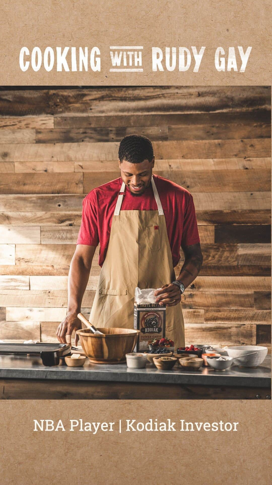 ルディ・ゲイのインスタグラム：「Cooking with Rudy Gay  It’s not everyday you get to dish up “pancake sushi” with an experienced pancake maker, stand-up comedian, Kodiak investor, and NBA player.  Huge shoutout to @rudygay for all the laughs and of course, for making the best looking flapjacks we’ve ever seen.  Full video linked in our bio✨」