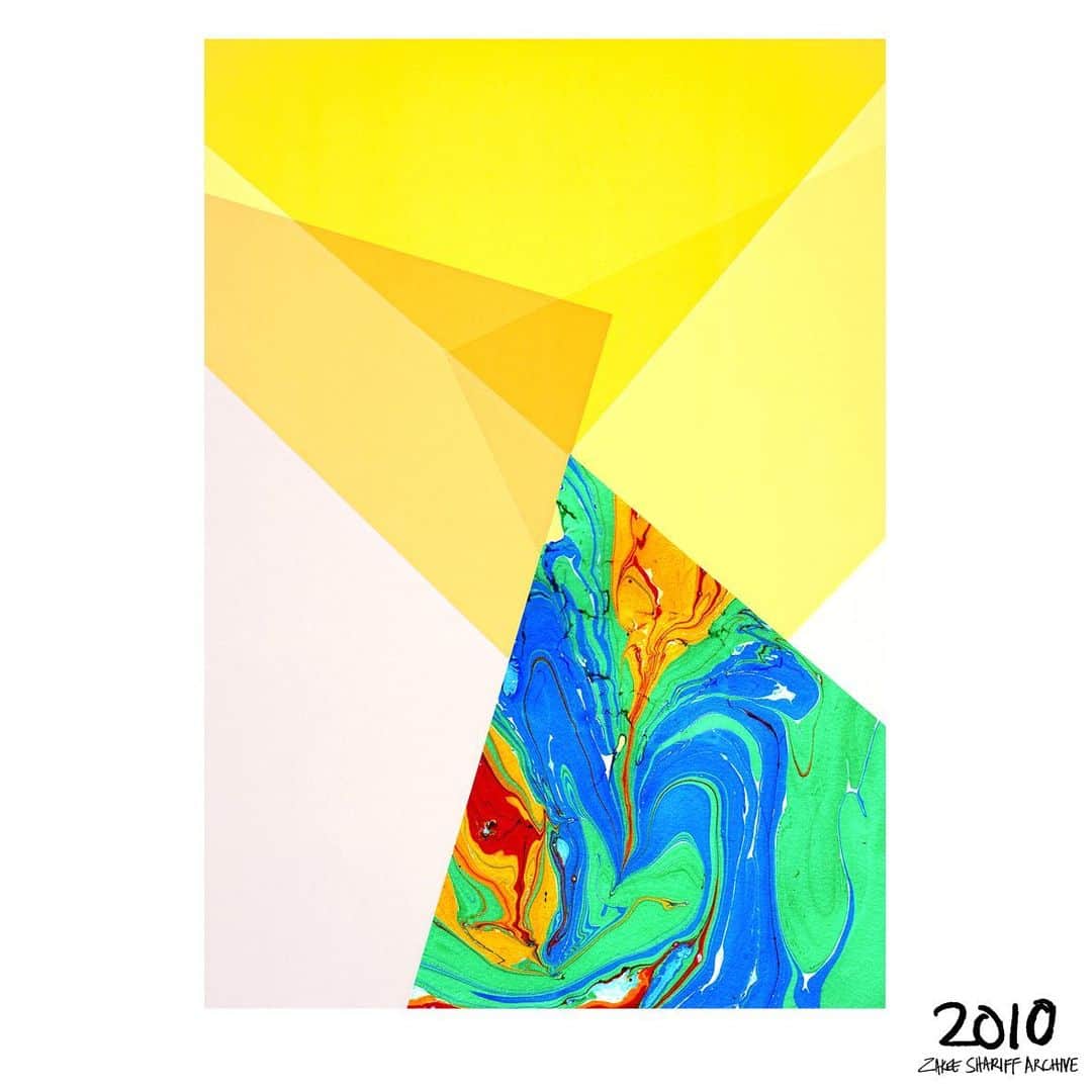 ザッキーシャリフのインスタグラム：「From the ZS archive 2010 - “Yellow Light” - Photography & screen print on paper. Dry mounted onto metal.  An art collaboration with photographer Rosalind Miller.  #ZakeeShariffArchive #ShariffMiller」