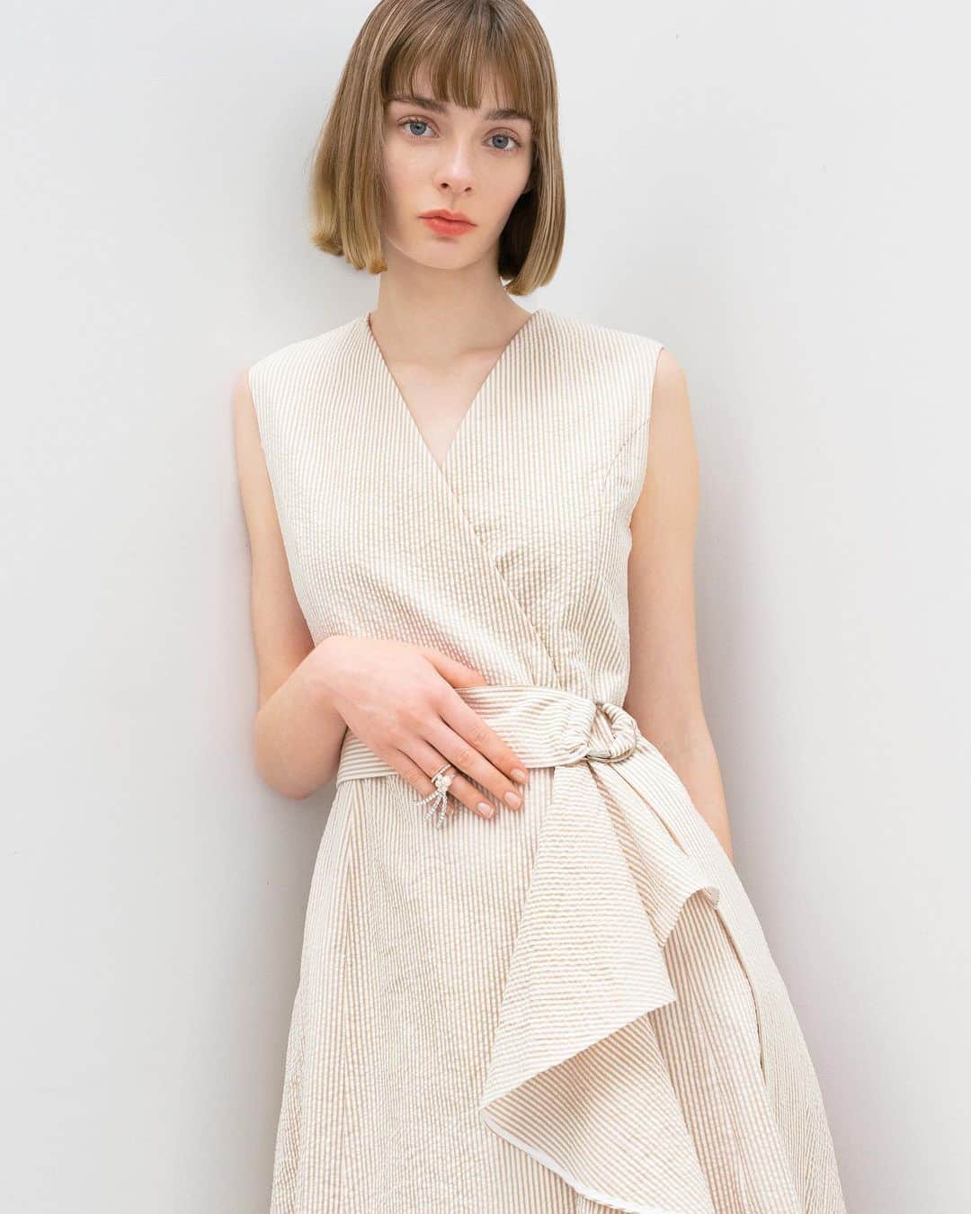 アディアムのインスタグラム：「Summer Stripes. Explore the allure of striped blouses, dresses, and skirts that embody the essence of effortless style. Shop the limited seersucker capsule collection at ADEAM.com.」