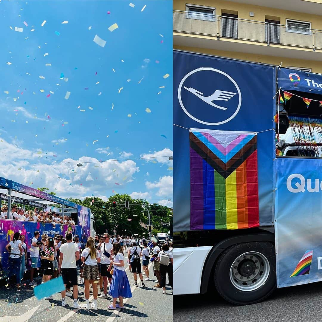 ルフトハンザのインスタグラム：「Happy pride month from Munich CSD! Over the weekend our colleagues hopped on the Lufthansa pride truck to partake in the Christopher Street Day parade, celebrating Munich’s colorful LGBTQIA+ community. Wishing you happy pride festivities this month and every month 🫶🏳️‍🌈  #Lufthansa #TheWorldSaysYesToYou #LoveIsLove」