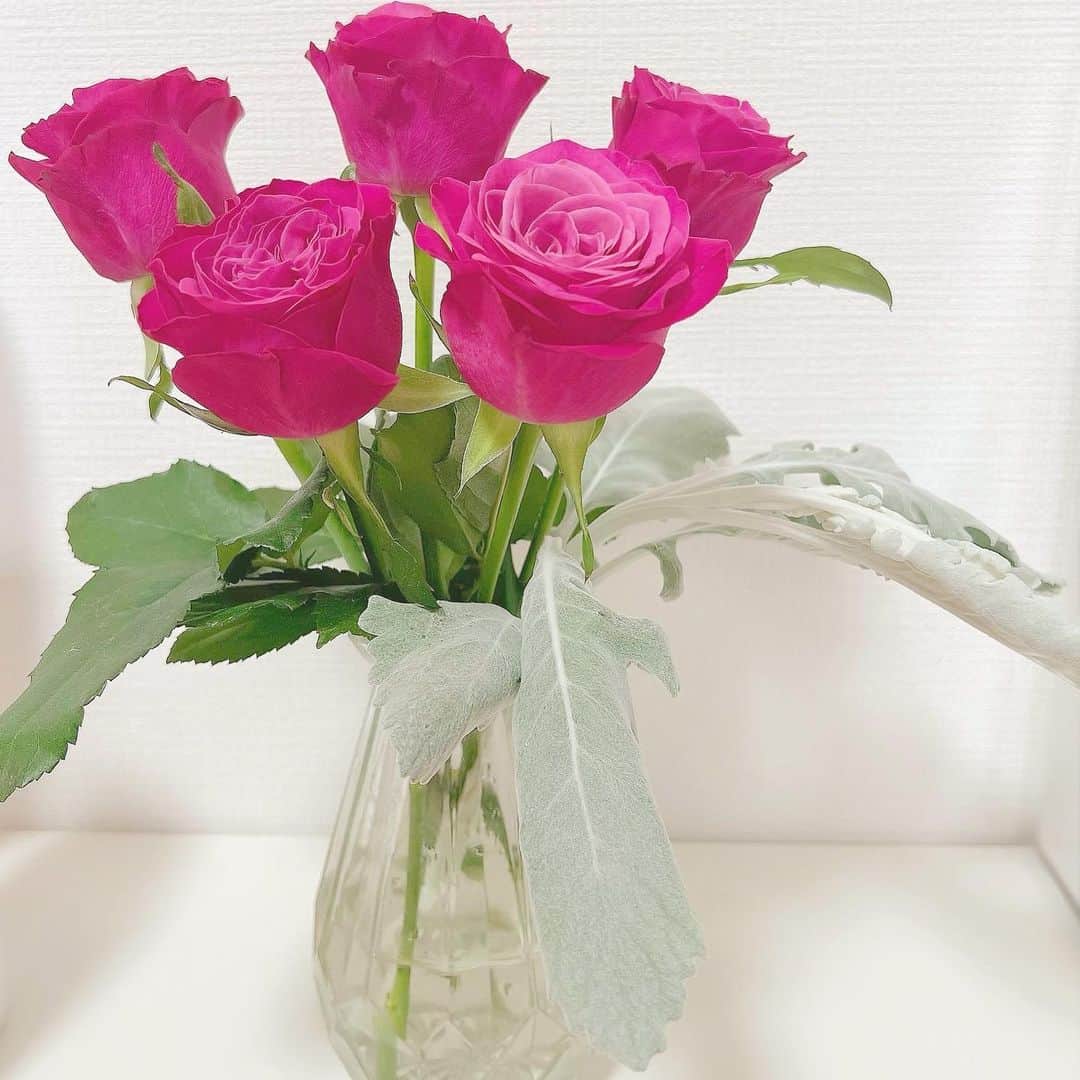 細田海友のインスタグラム：「月に一度のお花の定期便💐 @moafura_official   今月のお花は濃淡のグラデーションが魅力的な プライムチャームとダスティーミラー💓💖💗  ここ最近身につけたいものもピンクな気分だったから ピンク色のバラが届いたのが嬉しいぃぃぃ🥰💕💕💕  #moafura #モアフラ#お花の定期便#お花のある暮らし#花束#バラ花束#バラ定期便 #バラサブスク #バラギフト#お花#Flowe#お花好きな人と繋がりたい」