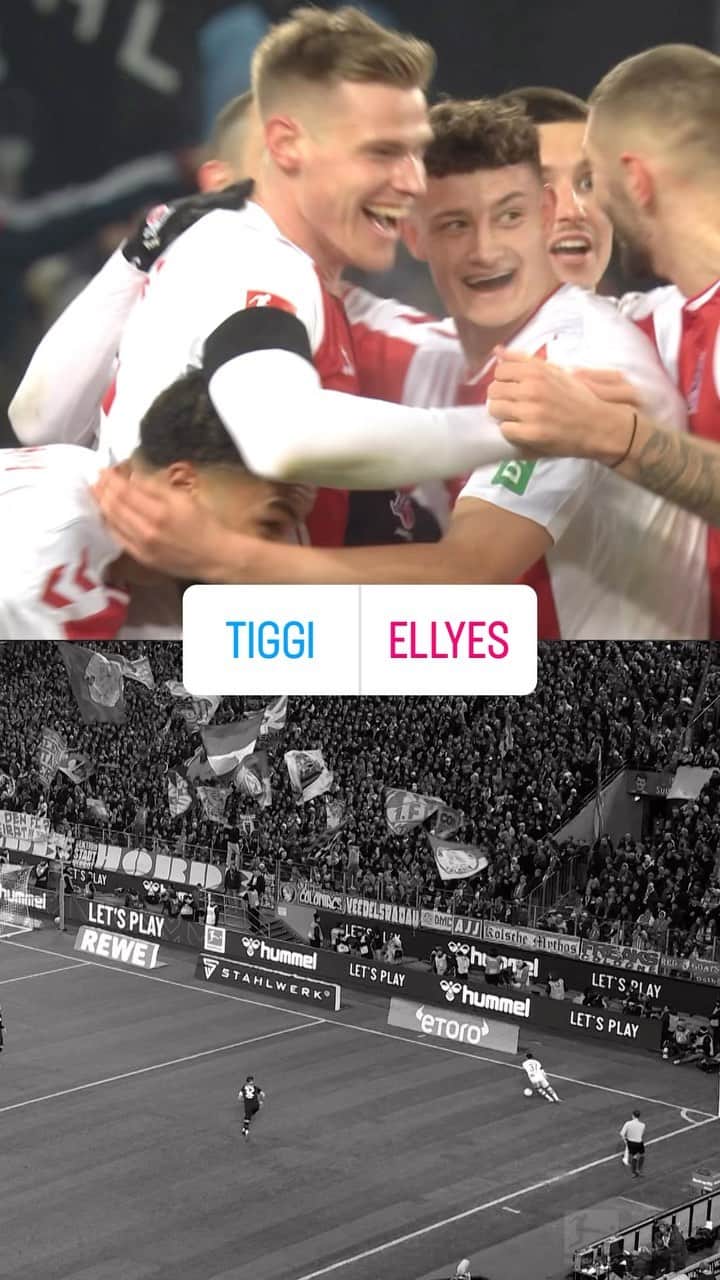 1.FCケルンのインスタグラム：「𝙜𝙤𝙖𝙡 𝙤𝙛 𝙩𝙝𝙚 𝙨𝙚𝙖𝙨𝙤𝙣 ⚽️🗳️  Ihr seid wieder gefragt! Wer soll eine Runde weiterkommen? Tiggis Wahnsinns-Tor über das halbe Spielfeld oder Ellyes‘ Seitfallzieher? 😵 Stimmt direkt im Video ab!  ___ #effzeh」