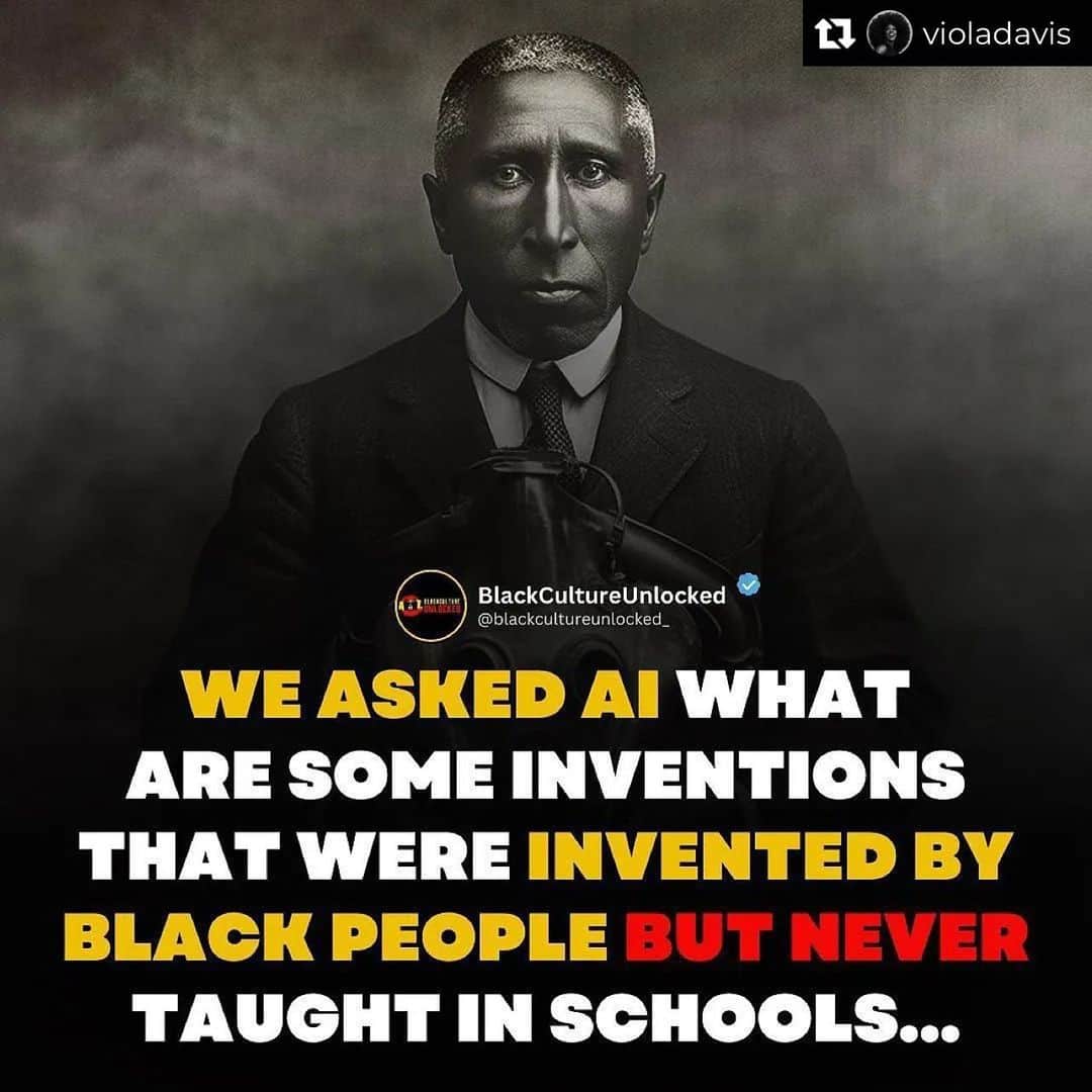 ニア・ヴァルダロスのインスタグラム：「Repost from longtime lovely pal @violadavis ❤️ • The more you know... 🌠🙌🏿❤ ・・・ Do you know these black inventors?? 🤔 Tag someone below so they can learn some black history ⬇️⬇️⬇️  Click the link in our bio if you’re ready to learn some real black history they don’t want us to know 🎥🤫 Hurry before they censor us! #Repost @blackcultureunlocked_」