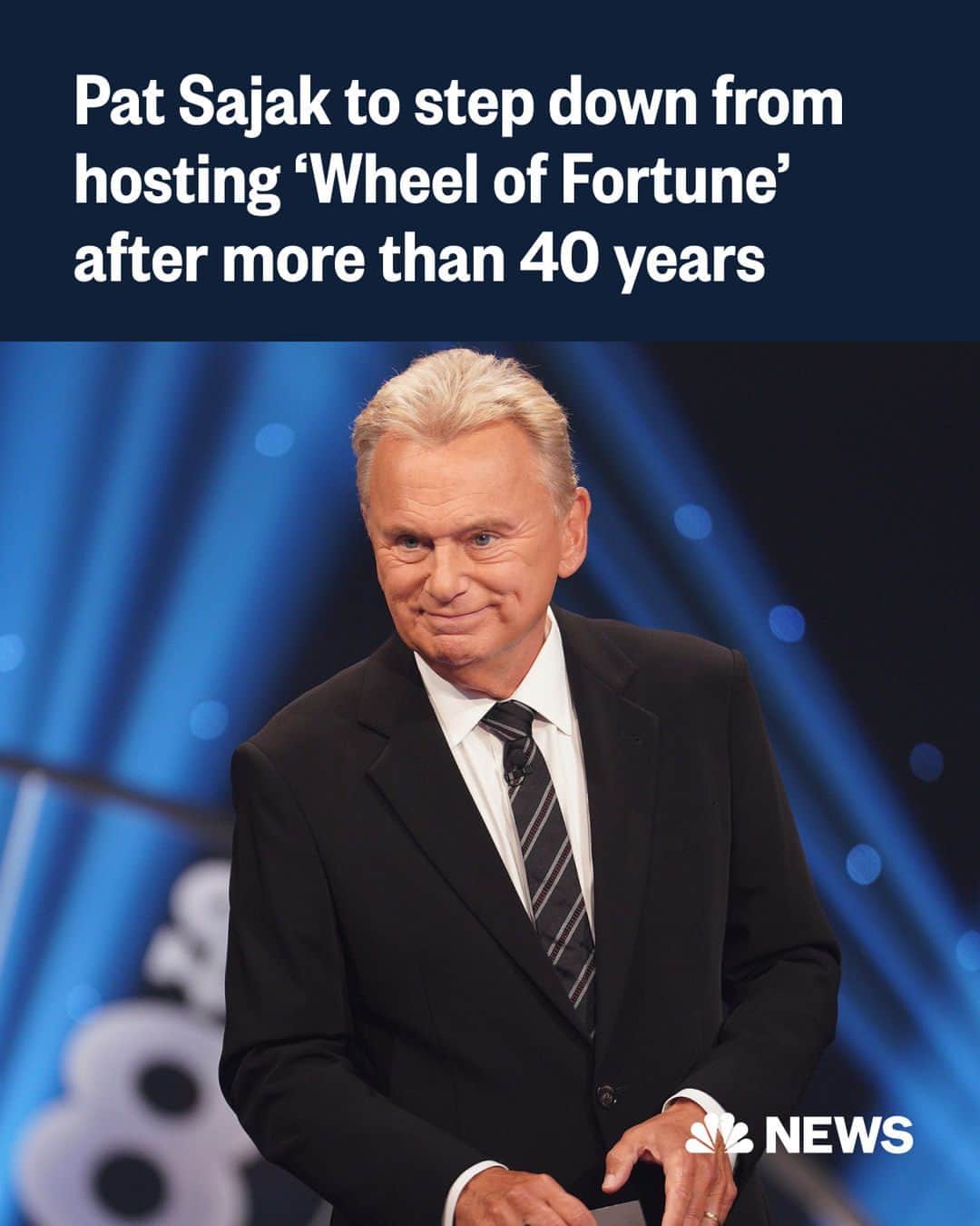 NBC Newsさんのインスタグラム写真 - (NBC NewsInstagram)「Pat Sajak, who has hosted the syndicated game show 'Wheel of Fortune' for more than 40 years, announced in a tweet Monday night that he plans to step down next year.  "Well, the time has come. I’ve decided that our 41st season, which begins in September, will be my last," Sajak said. "It’s been a wonderful ride, and I’ll have more to say in the coming months.  "Many thanks to you all."  Sajak, 76, took the helm of "Wheel" in 1981 alongside co-host Vanna White. The show is a mainstay of the primetime lineup on local television channels across the country, usually accompanied by the quiz contest 'Jeopardy!'  Click the link in our bio to read more.」6月13日 8時48分 - nbcnews
