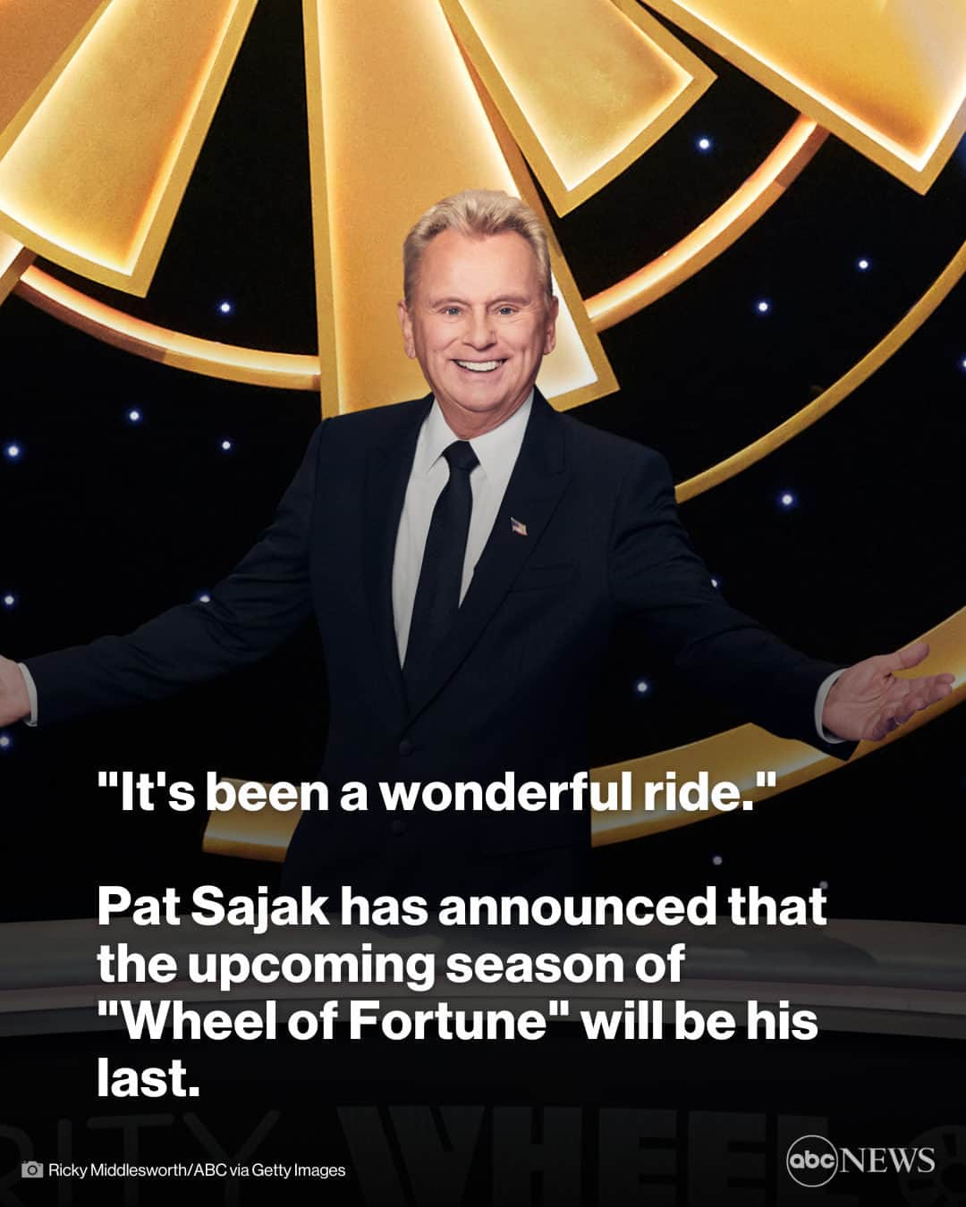 ABC Newsのインスタグラム：「Pat Sajak's time as the host of "Wheel of Fortune" is coming to an end.  In a message he shared on Twitter, the game show host said the upcoming 41st season will be his last. Tap the link in bio for more.」