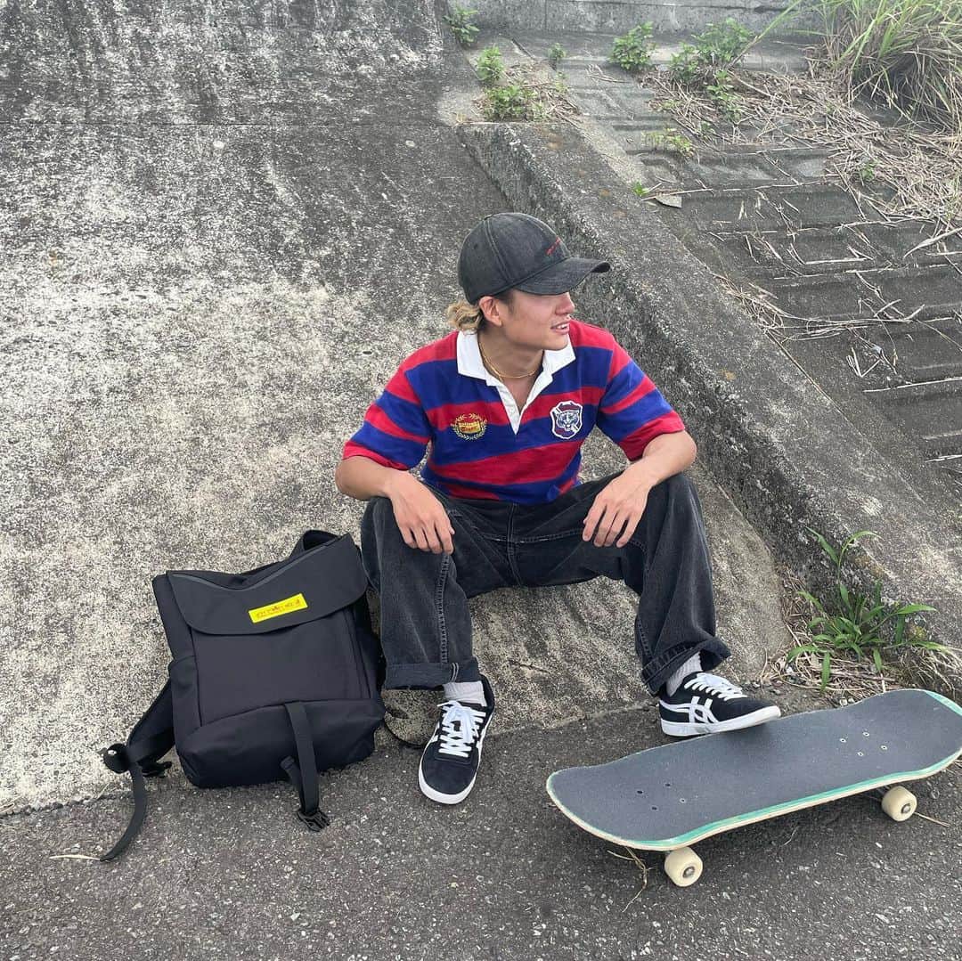 中田海斗のインスタグラム：「@mp_japan bags with a6 tour #manhattanportage #マンハッタンポーテージ #a6 #asicsskateboarding」