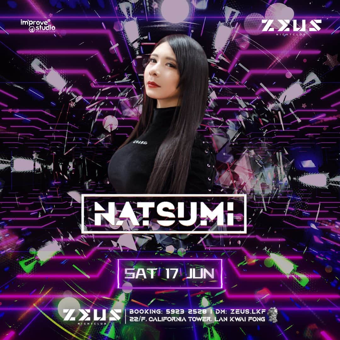 DJ NATSUMIのインスタグラム：「🇭🇰 Hong Kong Tour 2023 🦄 17 June (Sat) @zeus.lkf  HK will be my 1st time performing there! Looking forward to meeting everyone :) Please come to see me!  Thank you for supporting @improvestudiohk @djmode_mo @joeylau116 @djmayuka 🙏🏻  .」
