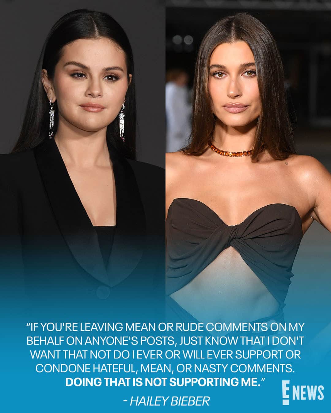 E! Onlineさんのインスタグラム写真 - (E! OnlineInstagram)「Hailey Bieber is all about making her intentions clear. She shows subtle support to Selena Gomez amid sharing a message on "hateful" comments at the link in our bio. (📷: Getty)」6月13日 22時01分 - enews