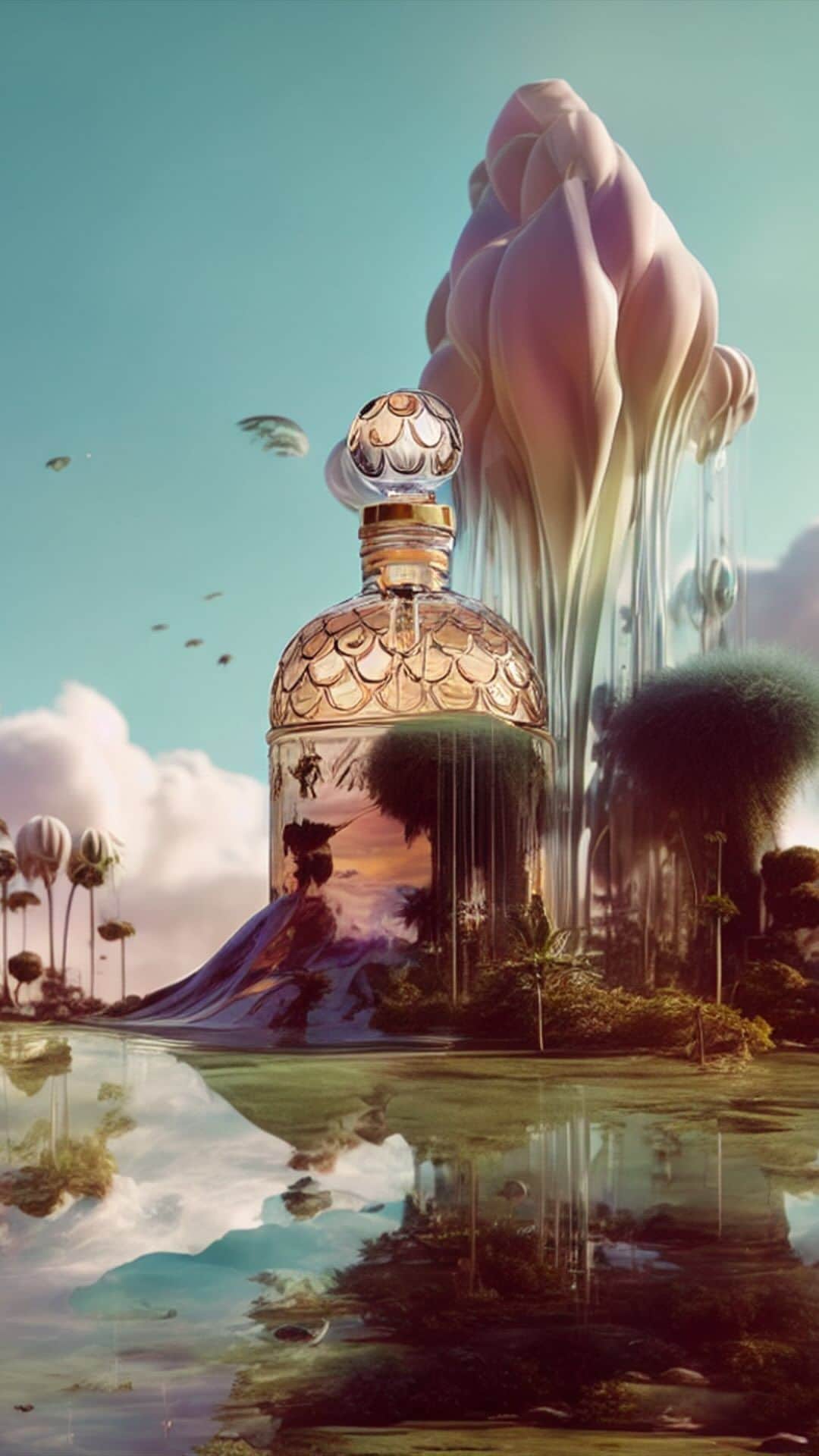 LVMHのインスタグラム：「Join @guerlain in celebrating the 170th anniversary of its iconic Bee Bottle by training their own Artificial Intelligence model.   Discover “Born in 1853. Made for the future”, a short video montage of over 1,800 images generated in collaboration with a custom-designed AI model and a text-to-image technique, retracing the Bee Bottle’s illustrious past through historical and artistic landmarks, and imagining a utopic version of its future.   #LVMH #Guerlain」