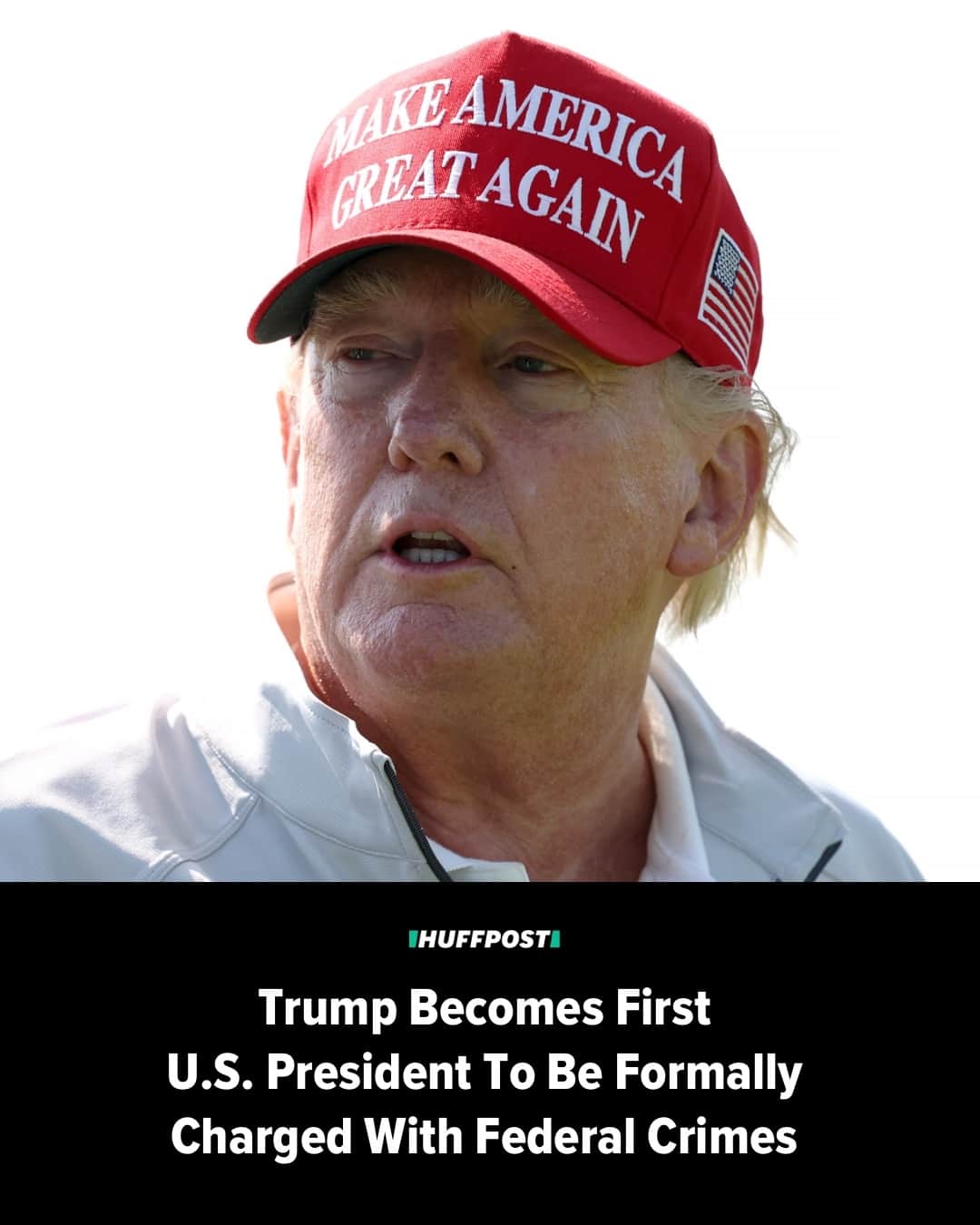 Huffington Postのインスタグラム：「Donald Trump made more history Tuesday, becoming the first president ever to be formally booked on federal crimes as he pleaded not guilty in Miami’s federal court on charges that he retained and then conspired to hide from authorities documents containing some of the country’s most highly sensitive secrets.⁠ ⁠ The 37 felony counts are based on Trump’s refusal to turn over classified documents to the Department of Justice, even in defiance of a subpoena. The indictment filed last week accuses Trump of hiding national defense documents, including some that could be shared only with the nation’s closest allies, to keep them from prosecutors and the FBI.⁠ ⁠ Most of the charges carry prison terms as long as 10 years if convicted, but the obstruction charges have 20-year maximums.⁠ ⁠ Read the full story at our link in bio. //🖊️: S.V. Date //📷:Getty Images」