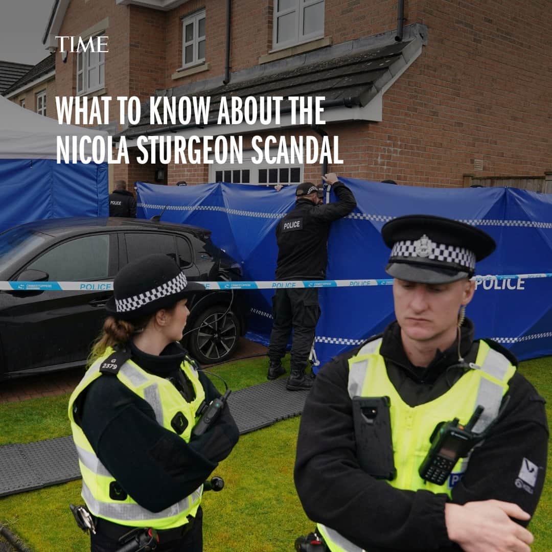 TIME Magazineのインスタグラム：「When Scotland’s longtime leader Nicola Sturgeon announced her shock resignation in February, no one would have guessed that just four months later, she would be pictured in the back of a police car. The former First Minister and Scottish National Party (SNP) leader was arrested on Sunday amid an ongoing investigation into the funding and finances of the SNP. After several hours of questioning, Sturgeon was released without charge.  Find what to know about the Nicola Sturgeon scandal at the link in bio.  Photographs by 1 and 2: Andrew Milligan—PA Wire/Press Association/AP; 3: Russell Cheyne—PA Wire/Press Association/AP」