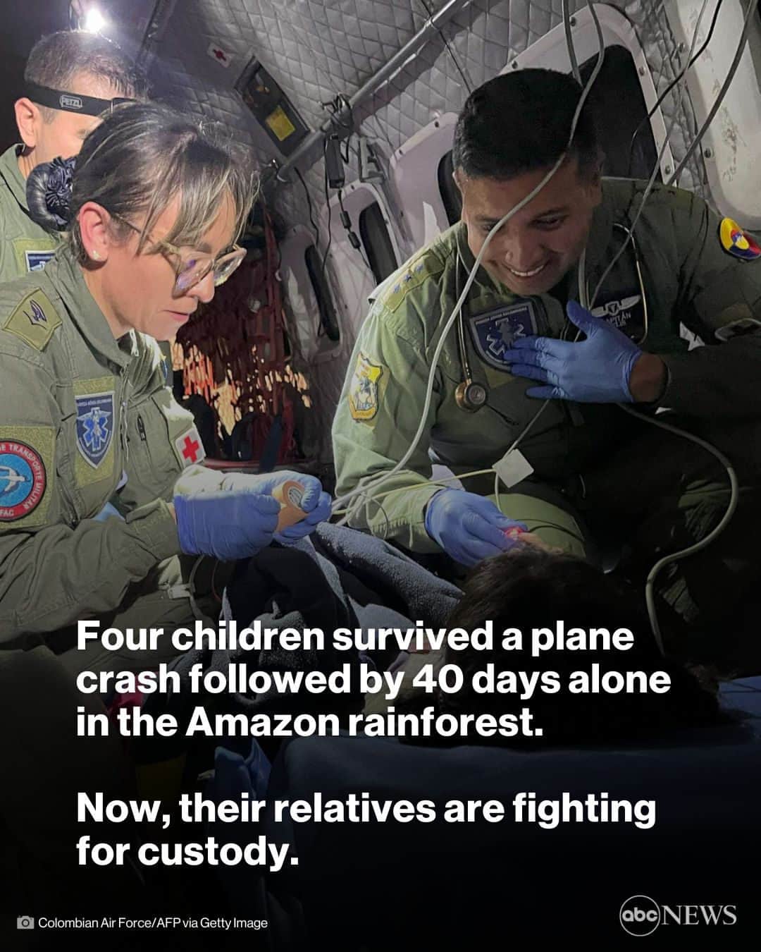 ABC Newsのインスタグラム：「Relatives of four children who survived a plane crash followed by 40 days alone in Colombia's Amazon rainforest are reportedly fighting for custody of the siblings. MORE AT LINK IN BIO.」