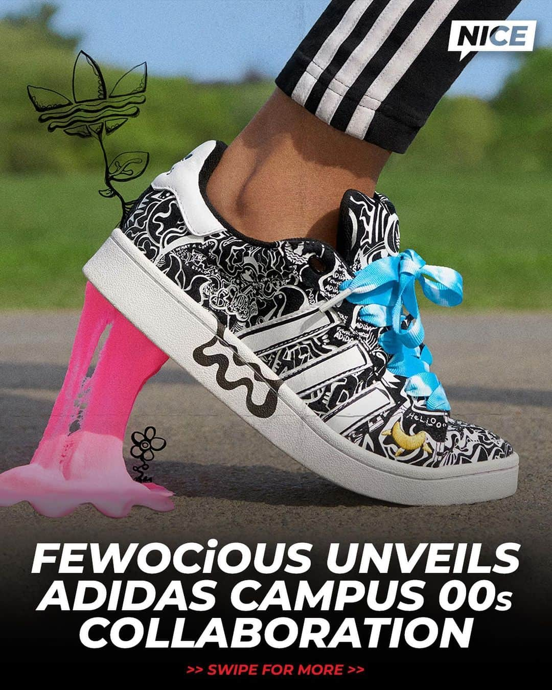 Nice Kicksさんのインスタグラム写真 - (Nice KicksInstagram)「adidas and @fewocious have partnered to launch a limited edition, product-linked Trefoil Flower Mint Pass on June 22 👀  Owners of the Trefoil Flower Mint Pass will be given the exclusive opportunity to redeem physical adidas Originals Campus 00’s sneaker 👟   Widely regarded as one of the leading members of a growing community of Web3 artists, @fewocious has built a reputation for his playful style, bold aesthetic, and deeply personal approach; telling his life story and experience as a transgender youth through his work 👏」6月14日 6時22分 - nicekicks