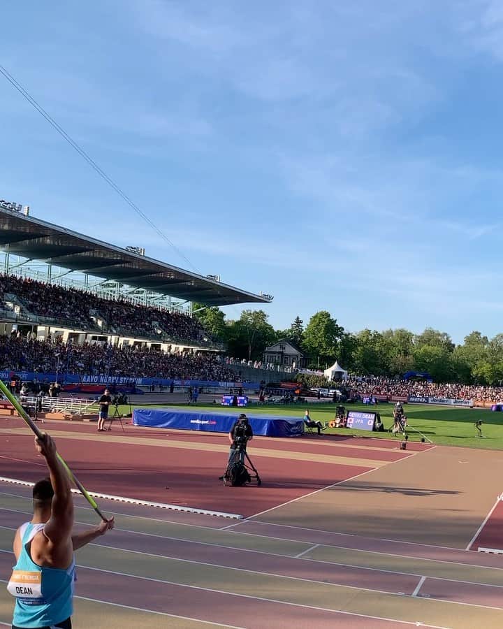 ディーン元気のインスタグラム：「79.87m 6th at @paavonurmigamesturku 🔥  Result was not I wanted but not too bad after tough schedule in this 10days👍 And also these experience makes me how to throw better next time!!💪 Thanks for having me Turku it was awesome crowd support 🔥 Definitely gonna be my favorite competition!! Next stop another my favorite at @kuortanegames 🔥🔥🔥🔥🔥  #javelinthrow  #lifeisgood」