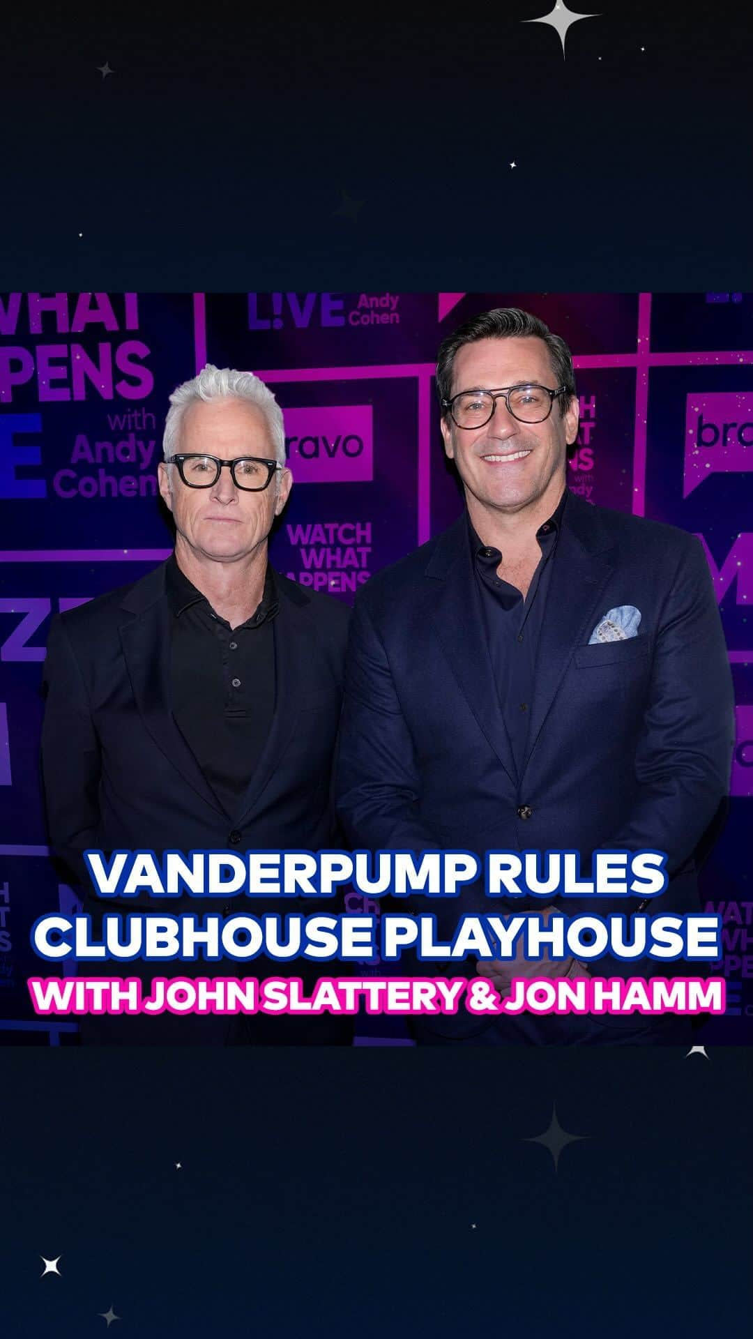 アンディー・コーエンのインスタグラム：「Jon Hamm and John Slattery step into the shoes of James Kennedy and Tom Sandoval for a #PumpRules edition of Clubhouse Playhouse. #WWHL」