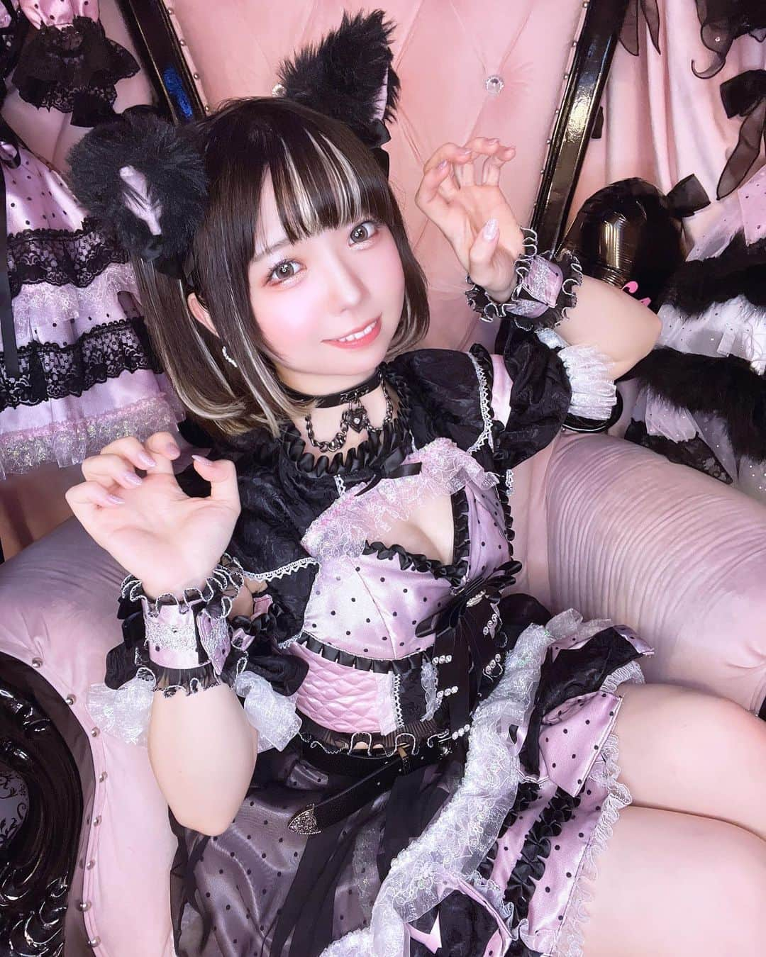 千夢のインスタグラム：「🖤🩷🎀 ねこあくま🐈‍⬛ ・ 新宿のコンカフェ 「舞々悪魔(まいまいでびる)」さんの2周年記念のレセプションにお邪魔してきました〜！✨  地雷系が大好きなちむりんは以前からまいでびさんの衣装が憧れだったので、着れてめちゃくちゃうれしい！ 色々なアクセサリーがあったんだけどちむりんは猫耳で組み合わせてみたよ！🐾 内装も地雷感たっぷりで最高でした💕  テンション上がりすぎていっぱい写真撮ったので別のツイートで他の写真もアップします😘  #コンカフェ #歌舞伎町コンカフェ #新宿コンカフェ  #コンカフェキャスト #コンセプトカフェ  #コンカフェ巡り #コンカフェ求人  #メイド服 #メイド #メイドコスプレ  #地雷 #地雷女子  #地雷女 #地雷系  #地雷系女子  #cosplay #cosplayer #cosplays #cosplaying #cosplaygirl #cosplaymodel #cosplayersofinstagram #cosplaymakeup #model #kawaii」