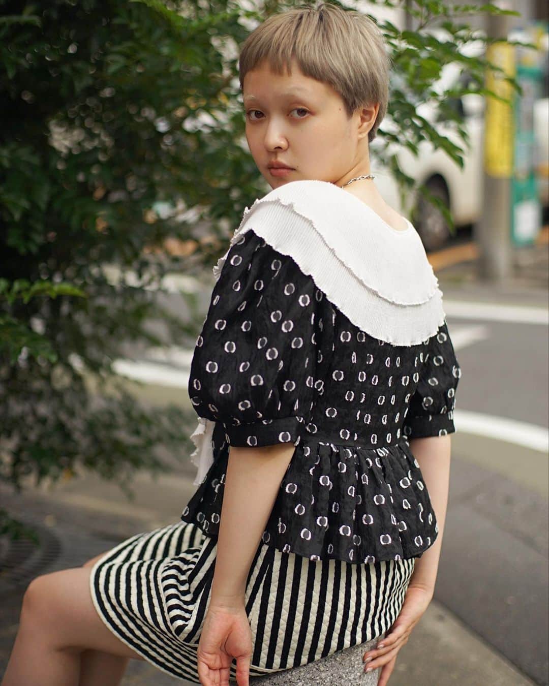 PUNK CAKEさんのインスタグラム写真 - (PUNK CAKEInstagram)「🖤 NEW ARRIVAL 🖤 ☑︎ SISTER JANE big collar dot blouse【SOLD】 ☑︎ Stripe border flare mini skirt  Now on sale ➡︎ ONLINE STORE   model / @momooka_koyoi」6月14日 16時53分 - punk_cake