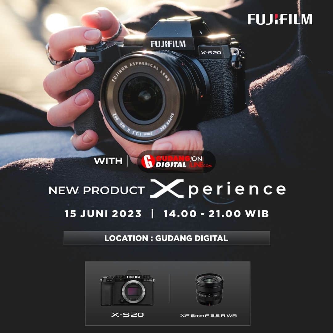 FUJIFILM INDONESIAさんのインスタグラム写真 - (FUJIFILM INDONESIAInstagram)「"Temukan pengalaman baru dengan produk terbaru dari Fujifilm!  Fujifilm Indonesia bersama @gudangdigital.indonesia dengan senang hati mengajak kamu merasakan kemampuan kamera terbaru Fujifilm X-S20 dan Lensa terbaru XF 8mm F3.5 R WR  FREE!!!  📅 Kamis, 15 Juni 2023 ⏰ Pukul : 14.00-21.00 WIB 📍 Gudang Digital  Jadilah yang pertama untuk cobain asiknya kamera terbaru Fujifilm X-S20 dan Lensa terbaru XF 8mm F3.5 R WR  #XS20 #XS20_id #XF8MMF35RWR #fujifilm_id #FujifilmIndonesia #10yearsofxmount」6月14日 17時00分 - fujifilm_id
