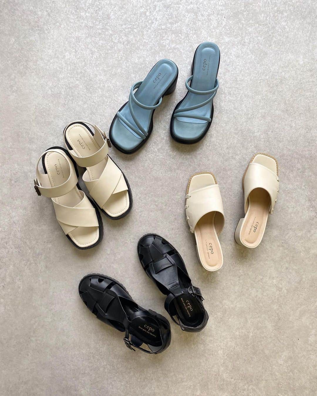 cepoのインスタグラム：「.        2023 Summer ___Shoes Collection 　  　  　  　 #cepo #セポ #shoes #sandals #サンダル #足元コーデ #2023ss #大人カジュアル #カジュアルファッション #きれいめカジュアル」