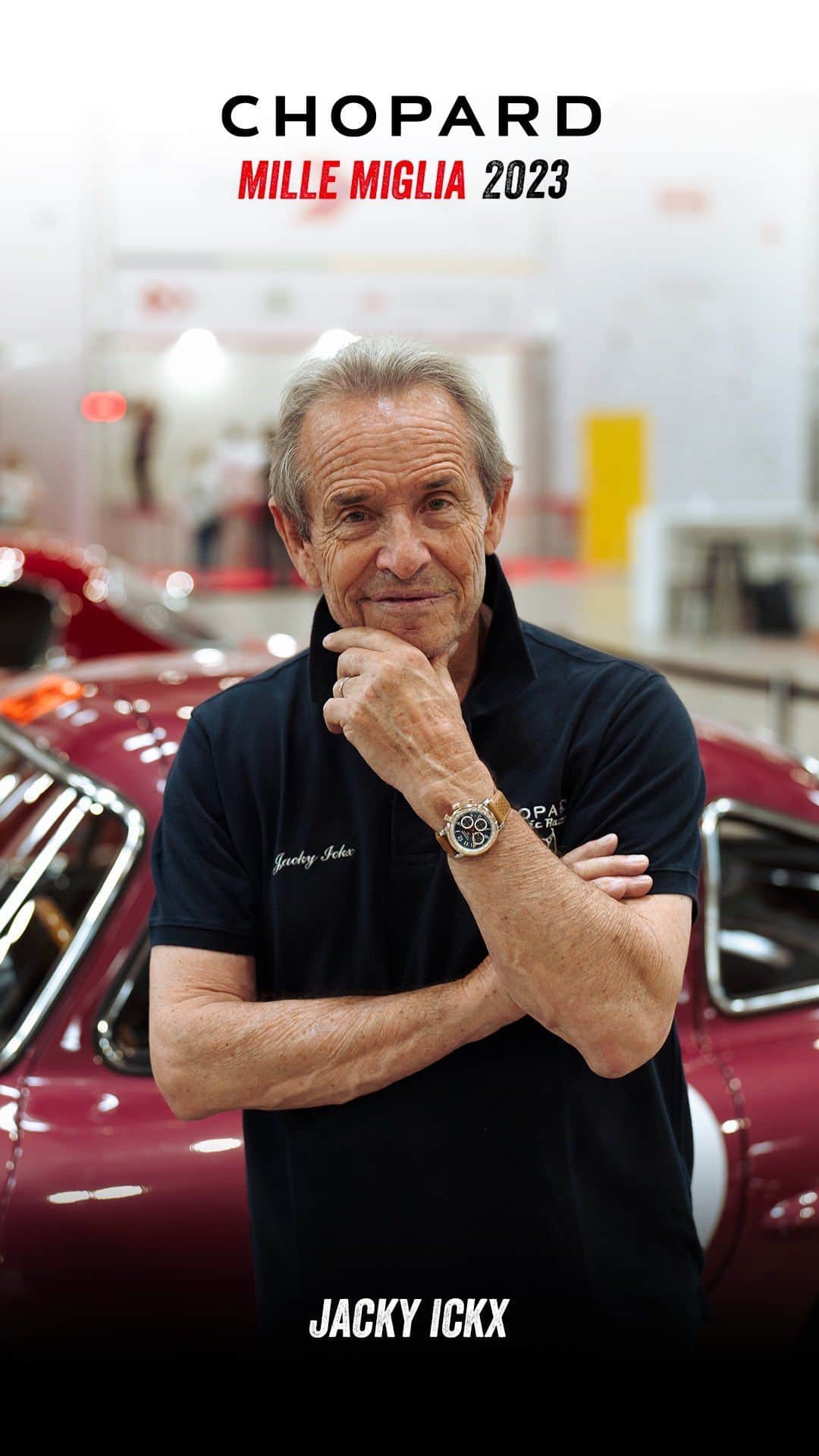 のインスタグラム：「A very special interview at the #1000Miglia2023. Racing champion and Friend of the Maison @jackyickxofficial shares his love of cars and driving before hitting the road with Team Chopard’s legendary Mercedes 300 L Gullwing. A real treat! #Chopard #SurpassingOneself #RacingInStyle #MilleMiglia2023 #JackyIckx」