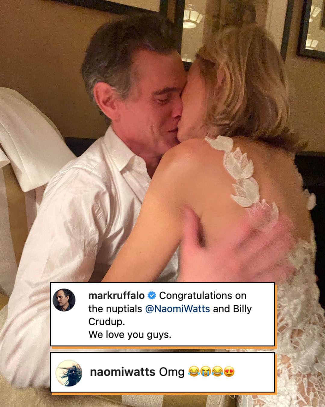 E! Onlineさんのインスタグラム写真 - (E! OnlineInstagram)「Mark Ruffalo is marveling over Naomi Watts and Billy Crudup's wedding. 👰‍♀️🤵 He took to Instagram to share a candid photo of the newlyweds. (📷: Instagram)」6月14日 23時05分 - enews