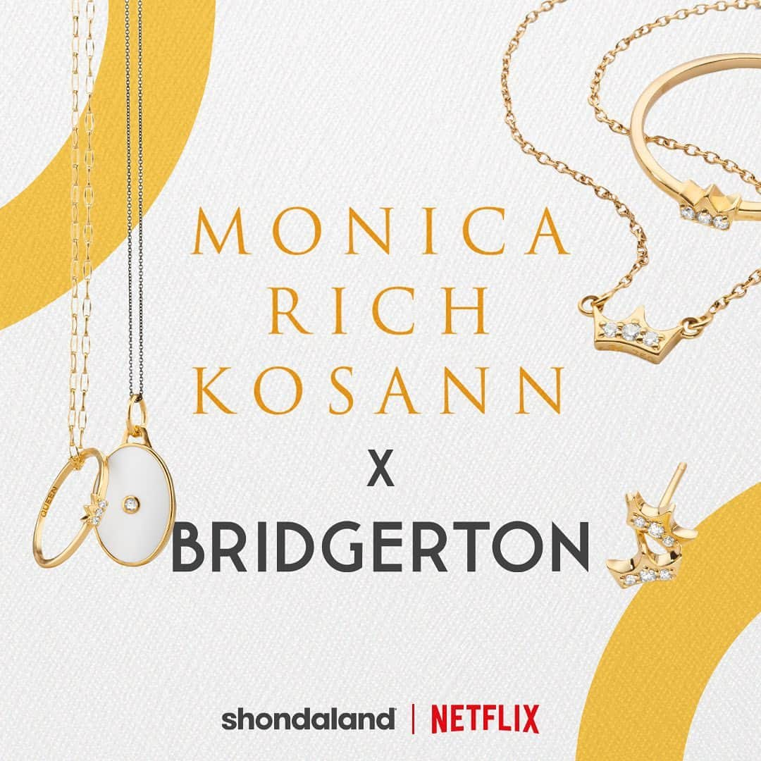 ションダ・ライムズのインスタグラム：「So proud to be announcing the 2nd #Bridgerton collection from @monicarichkosann and @byellenm for our #SeatAtTheTable initiative. These gorgeous pieces will be available for purchase on June 20th! 👑💎」