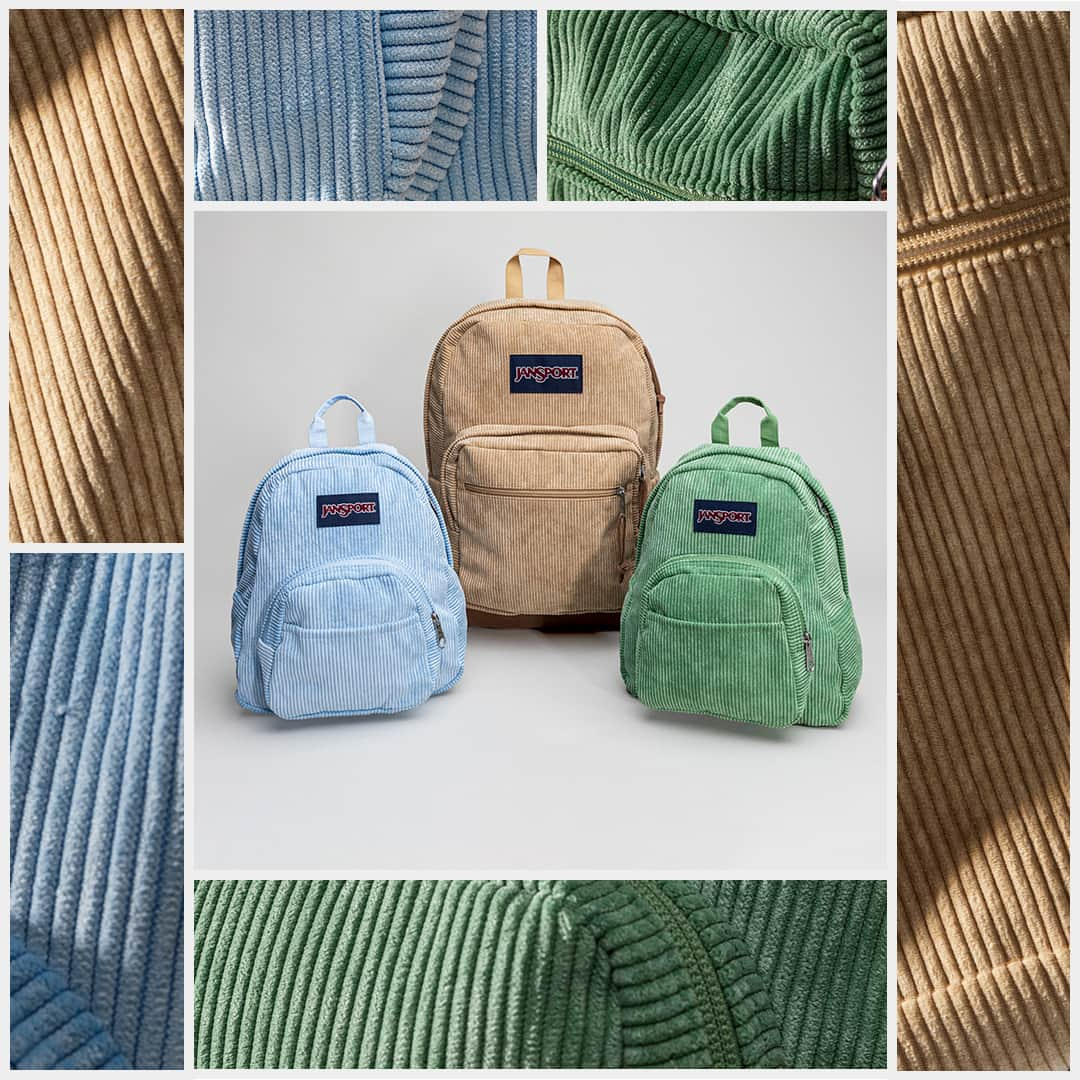 ジャンスポーツのインスタグラム：「🚨Restock Alert🚨 All-new refreshed corduroy Right Packs and Half Pint Minis have arrived. #AlwaysWithYou」