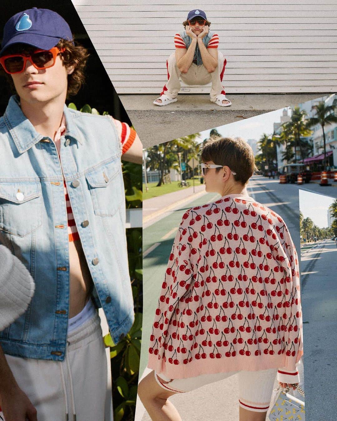 ベネトンのインスタグラム：「Different personalities and styles moving through the glitz and glamor of South Beach.  Shop the SS23 collection by @andreaincontri online and in store.  #Benetton」
