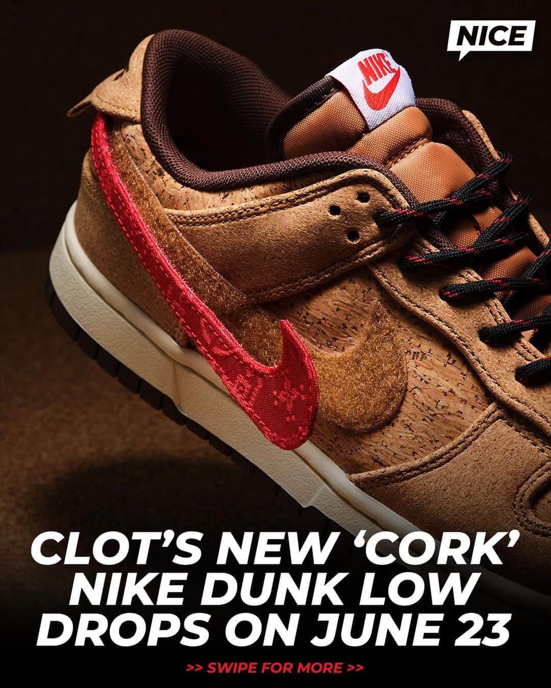 Nice Kicksさんのインスタグラム写真 - (Nice KicksInstagram)「Six different Swooshes and three lace options, @clot wants you to celebrate self-expression and creativity with its new “Cork” Nike Dunk Low 🍾 @nicedrops」6月15日 1時37分 - nicekicks