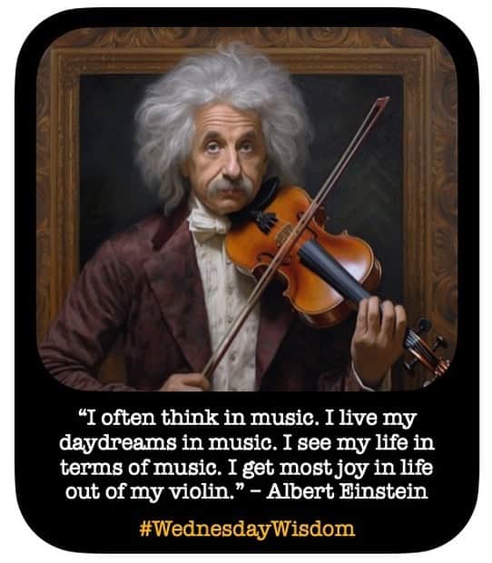 アルベルト・アインシュタインのインスタグラム：「#WednesdayWisdom: “I often think in music. I live my daydreams in music. I see my life in terms of music. I get most joy in life out of my violin.” – Albert Einstein. (Illustration courtesy of @magicmidjourney」